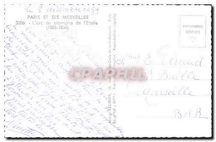 CPA Paris et ses Merveilles L'arc de triomphe de l'Etoile  — Rückseite