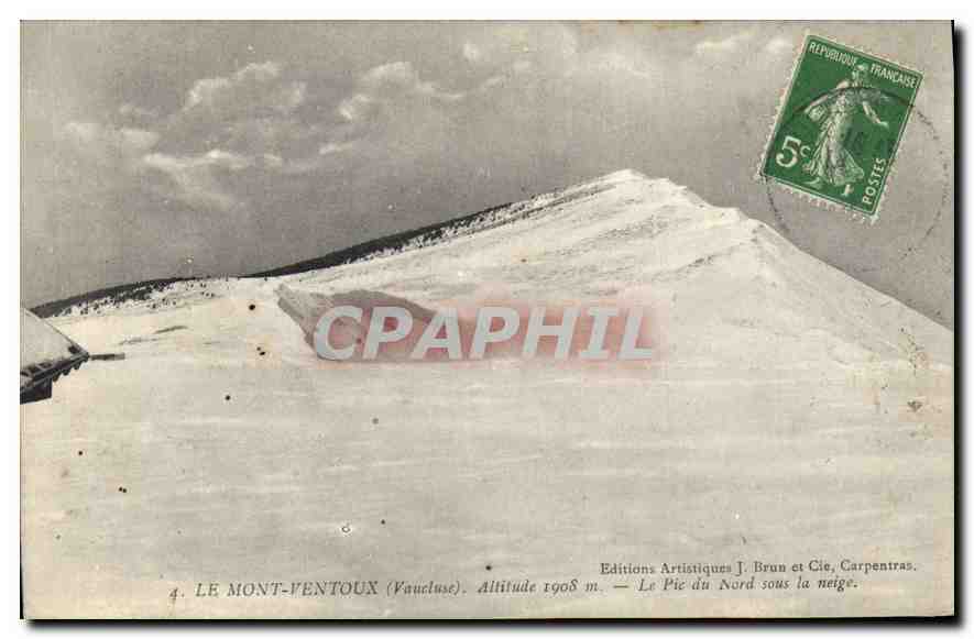 Le Mont-Ventoux (Vaucluse) — Le Pic du Nord sous la neige — Editions Artistiques J. Brun et Cie, Carpentras, n°4