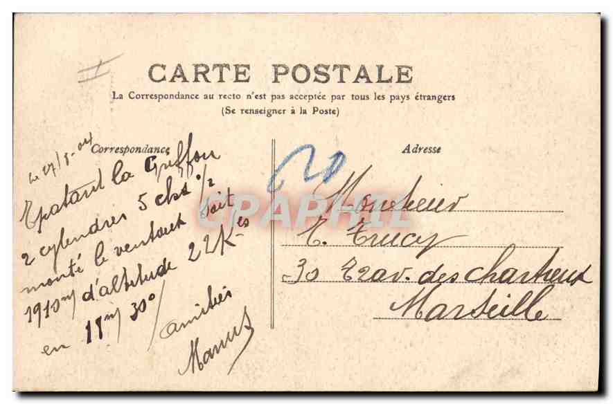Der VENTOUX unter Schnee — Das Observatorium und die Kapelle (Ostseite) — Editions J. Brun et Cie, Carpentras — Rückseite