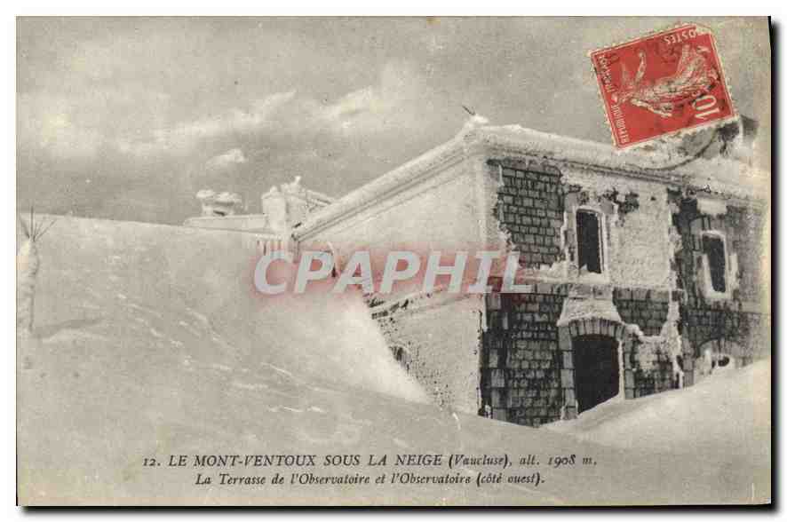 Mont-Ventoux unter Schnee — Die Terrasse des Observatoriums und das Observatorium (Westseite) — Künstlerische Ausgabe J. Brun et Cie, Carpentras, n°12