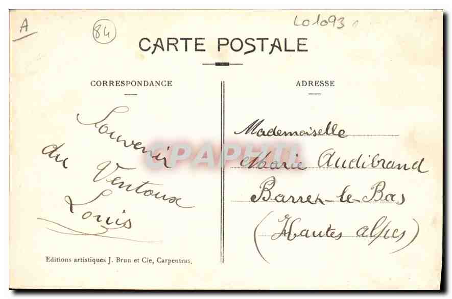 Mont-Ventoux unter Schnee — Die Terrasse des Observatoriums und das Observatorium (Westseite) — Künstlerische Ausgabe J. Brun et Cie, Carpentras, n°12 — Rückseite