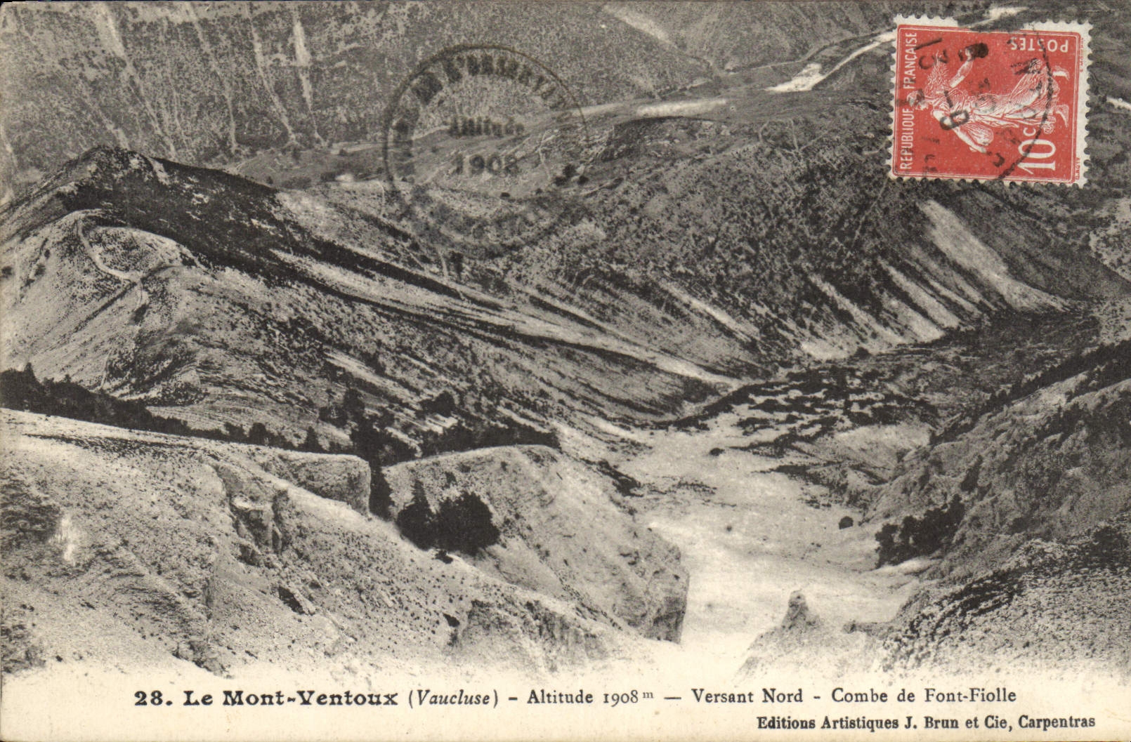 Le Mont-Yentoux (Vaucluse) — Altitude 1908m — Versant Nord — Combe de Font-Fiolle — Editions Artistiques J. Brun et Cie, Carpentras