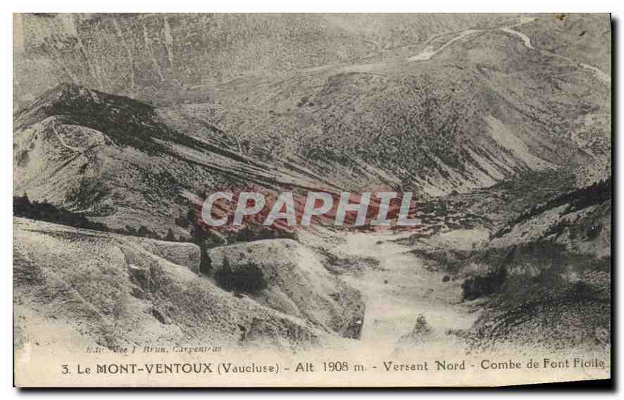 Le MONT-VENTOUX (Vaucluse) — Alt. 1908 m. — Versant Nord — Combe de Font Ficole — éditeur : A. Brun, Carpentras