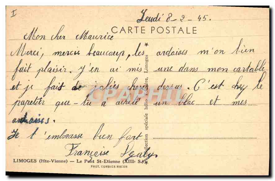 CPA Limoges (Hte Vienne) Le Pont St Etienne (XIIIe s) — Rückseite