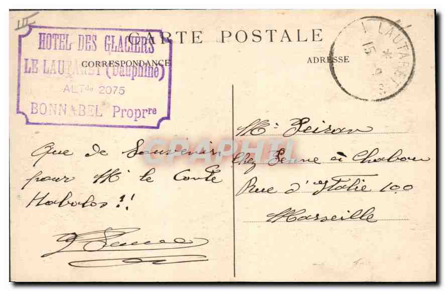 CPA Dauphine Le Lautaret 19075 M Les Hotels et le Galibier (Hiver) — Rückseite