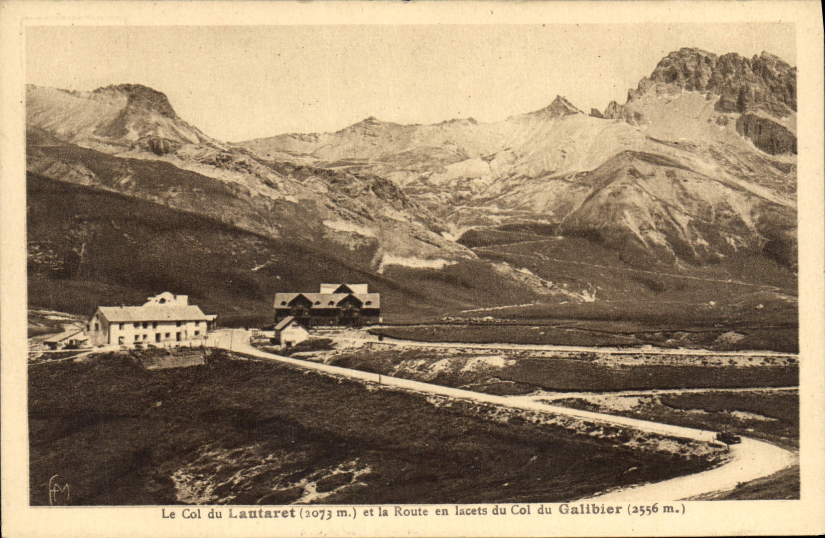 Le Col du Lautaret (2073 m.) et la Route en lacets du Col du Galibier (2556 m.) — Héliogravure d'Art, Éditions Martinato Frères, n°126