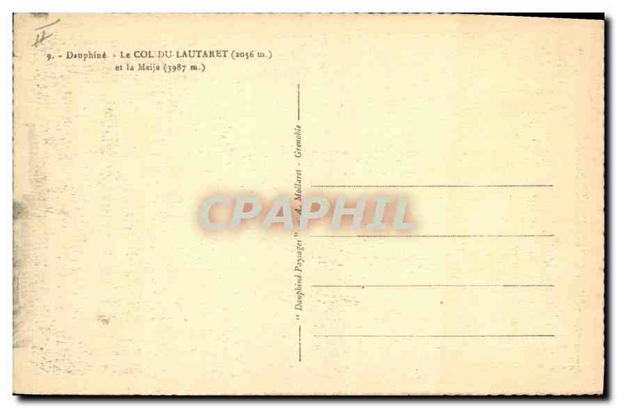 Dauphiné — Le Col du Lautaret (2056 m.) et la Meije (1987 m.) — Éditeur : A. Molliard, Grenoble — Verso