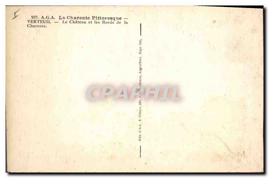Verteuil — Le Château et les Bords de la Charente — A.G.A. n°937 — Achterkant