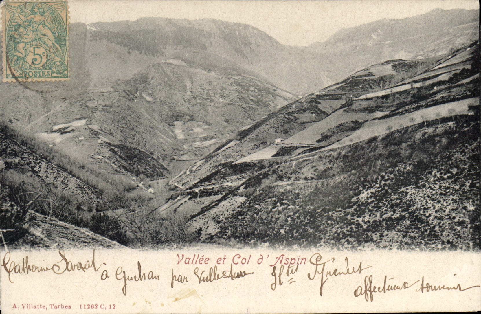 Vallée et Col d'Aspin — vue depuis Guchan par Viellesture — A. Villatte, Tarbes, n° 11262 C, 12