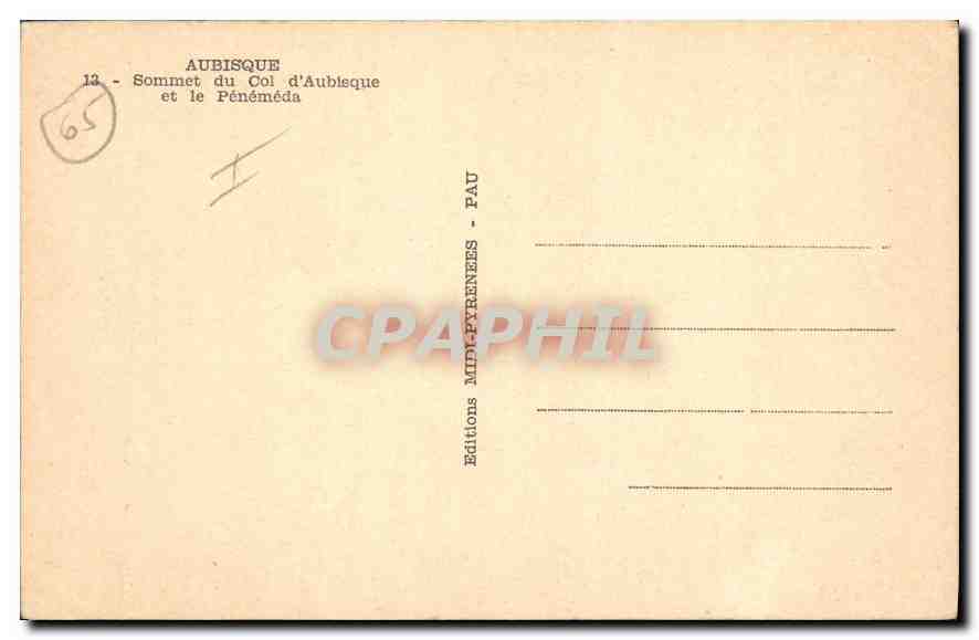 Aubisque — Sommet du Col d'Aubisque et le Pénéméda — Éditions Midi-Pyrénées - Pau — Achterkant