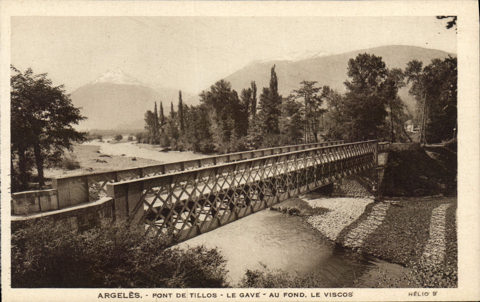 Argelès - Pont de Tíllos - Le Gave - Au fond, Le Viscos — Héliogravure Hélios n°9