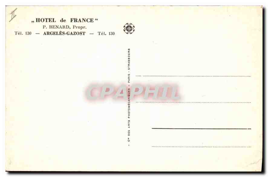 Hôtel de France — Argelès-Gazost — éditeur P. Benard — Rückseite