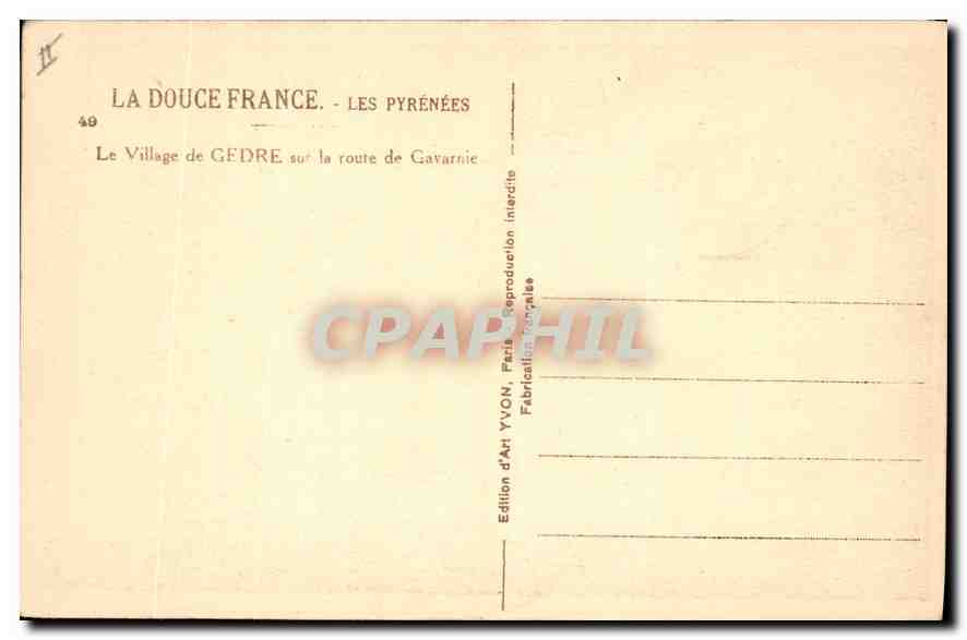 CPA La Douce France Les Pyrenees Le Village de Cedre sur la route de Gavarnie — Verso