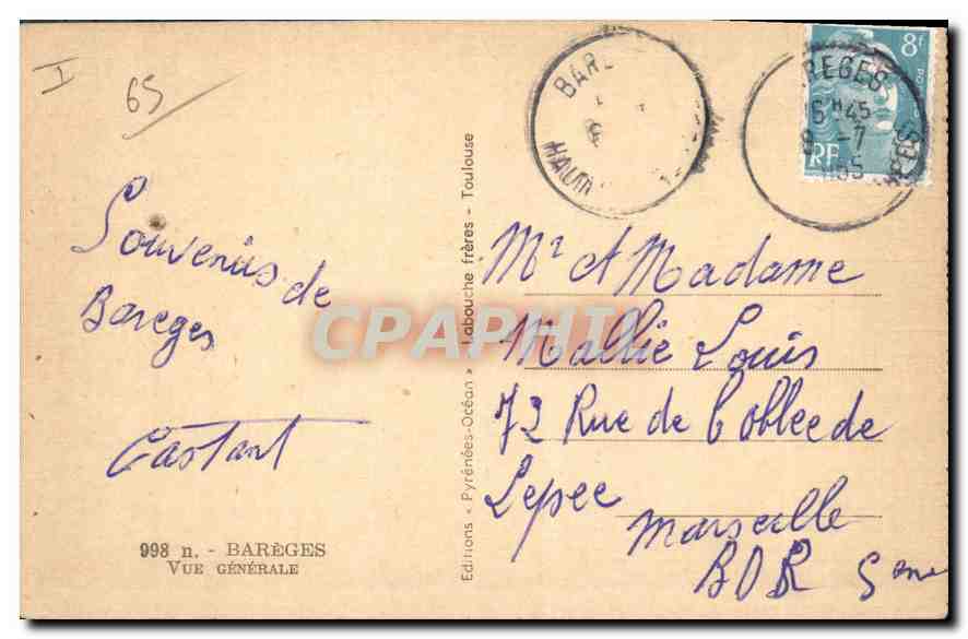 CPA Bareges Vue generale — Rückseite