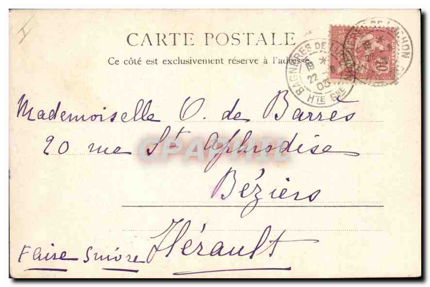 CPA Bagnerres de Luchon Frontier espagnole Pont du Roi — Verso