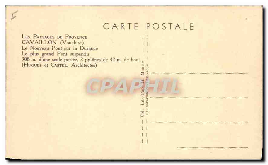 Cavaillon (Vaucluse) — Le Nouveau Pont sur la Durance — Lib. H. Montillet — Achterkant