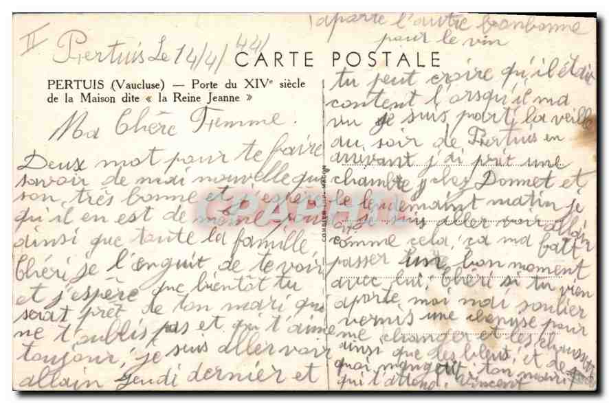 CPA Pertuis (Vaucluse) Porte du XIVe s de la Maison dite la Reine Jeanne — Rückseite