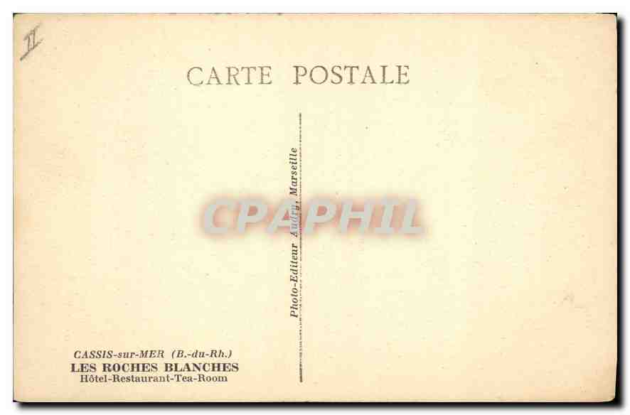 CPA Cassis sur Mer (B du Rh) Les Roches Blanches Hotel Restaurant Tea Room — Rückseite