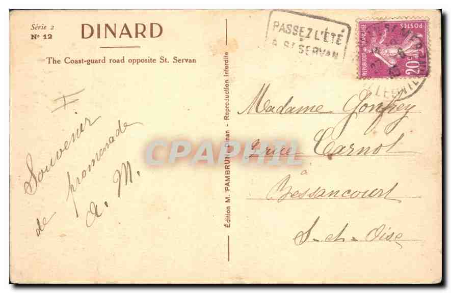 CPA Dinard Ssentier des Douaniers face a St Servan — Rückseite