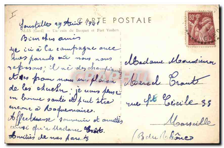 CPA Ales (Gard) Un Coin de Bosquet et Fort Vaubain — Rückseite