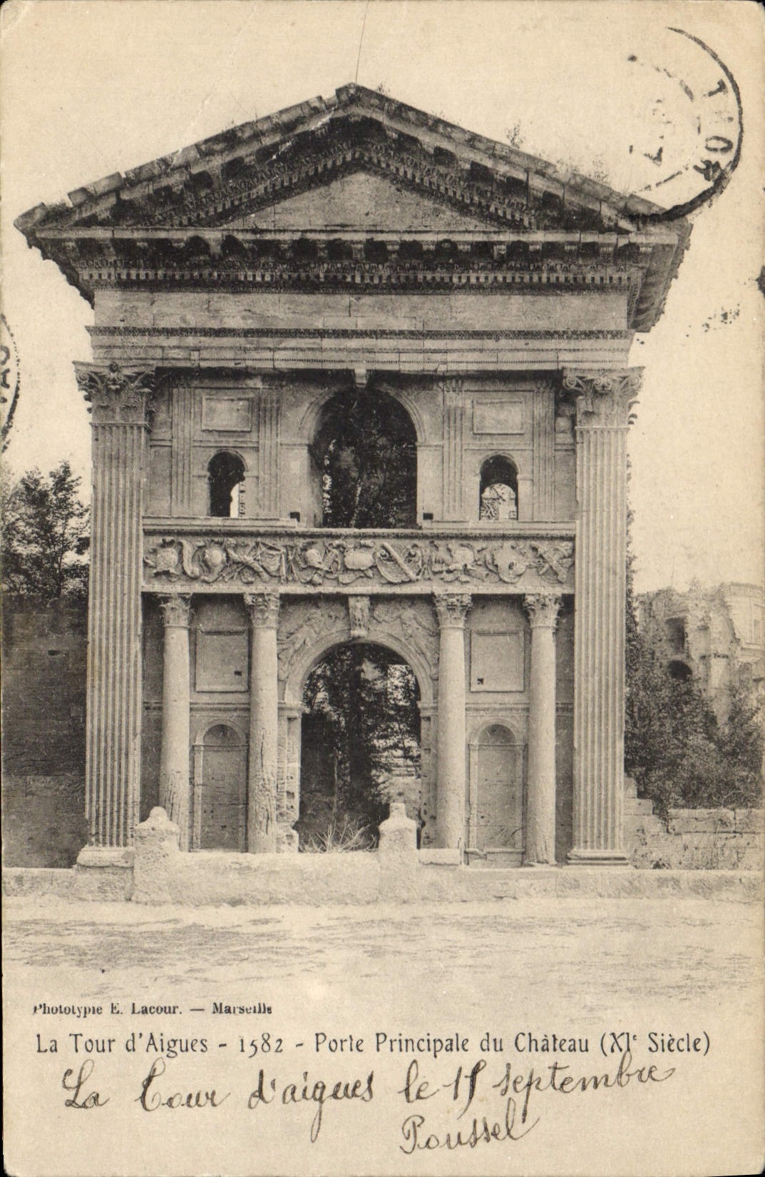 La Tour d'Aigues — Porte Principale du Château (XIe Siècle) — Phototypie E. Lacour — Marseille
