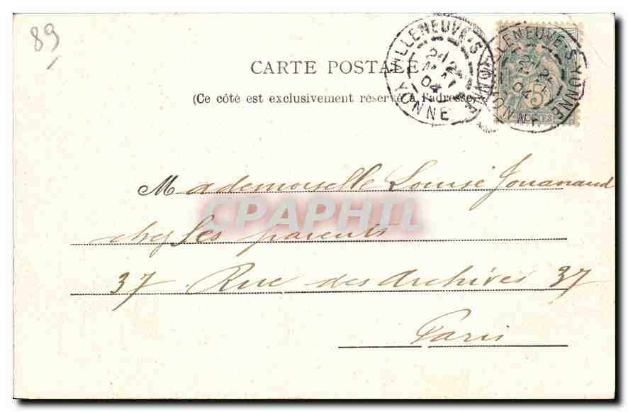Château de Palteau, près Villeneuve-sur-Yonne — (Le Manque de Fer y logea en 1898) — R.M. Collection P.R.S. — Verso
