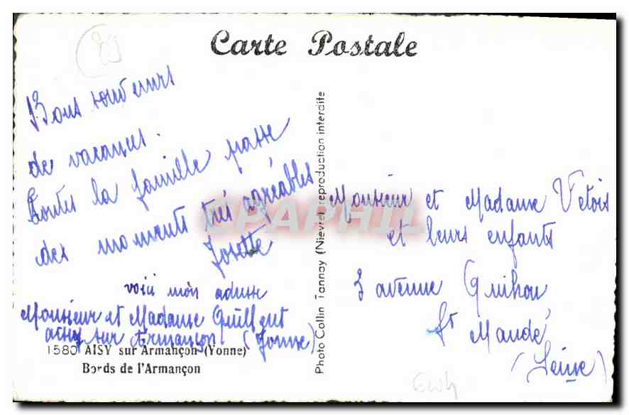 CPA Aisy sur Armancon (Yonne) Bords de l'Armancon — Rückseite