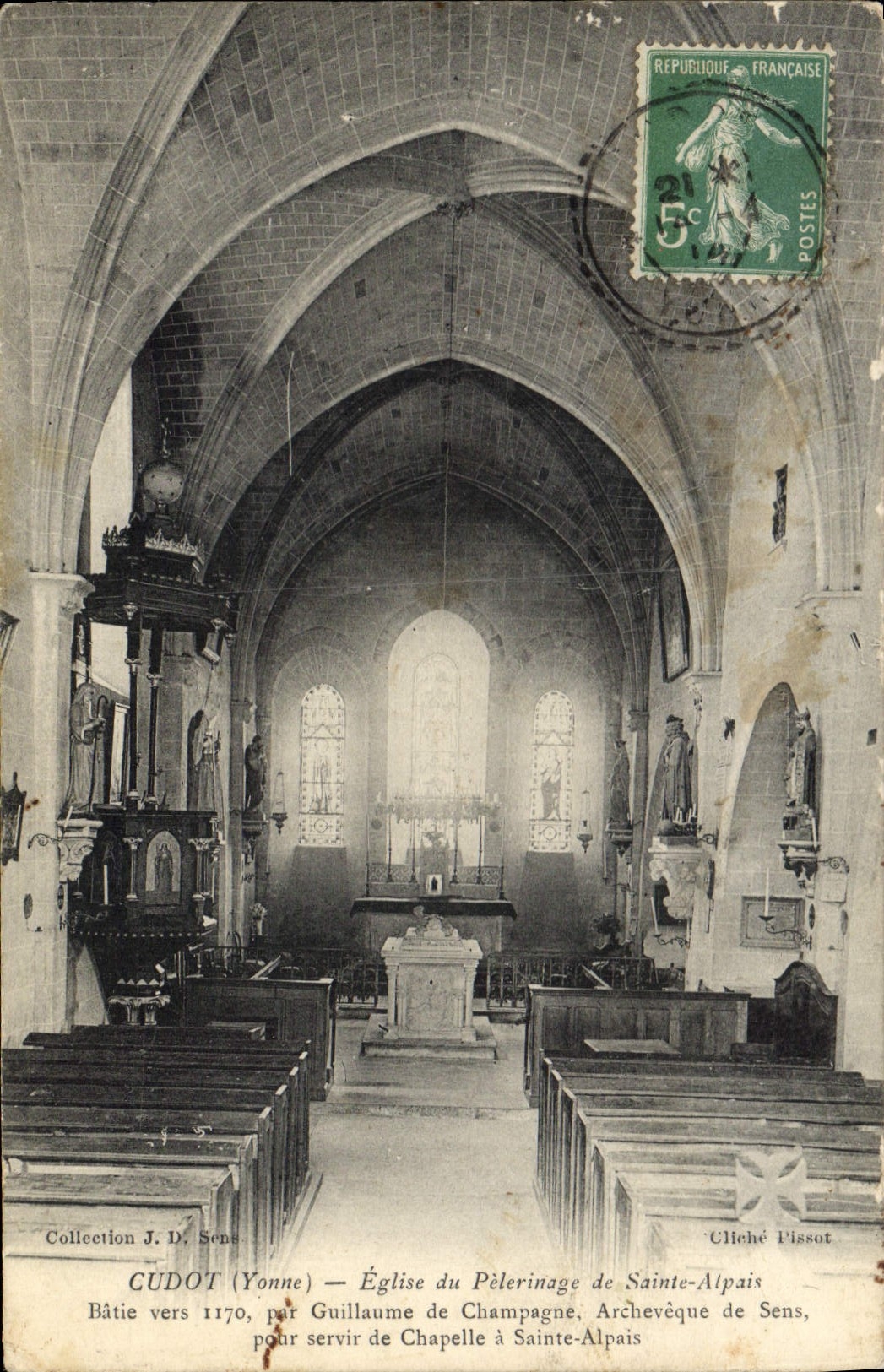 Cudot (Yonne) — Église du Pèlerinage de Sainte-Alpais — Cliché Pissot