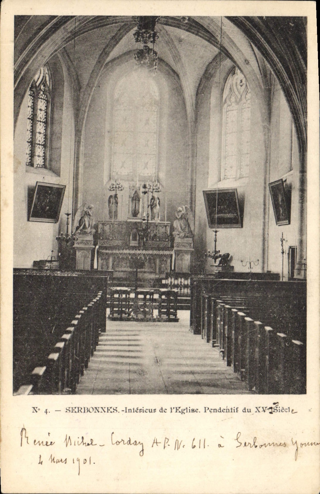 Sérbonnes — Intérieur de l'église. Pendentif du XVème siècle — Renée Michel, Corday, n° 611