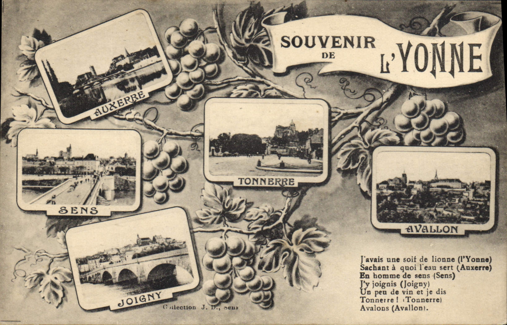 Sens, Auxerre, Tonnerre, Joigny, Avallon — Souvenir de l'Yonne — Collection J. D., Sens