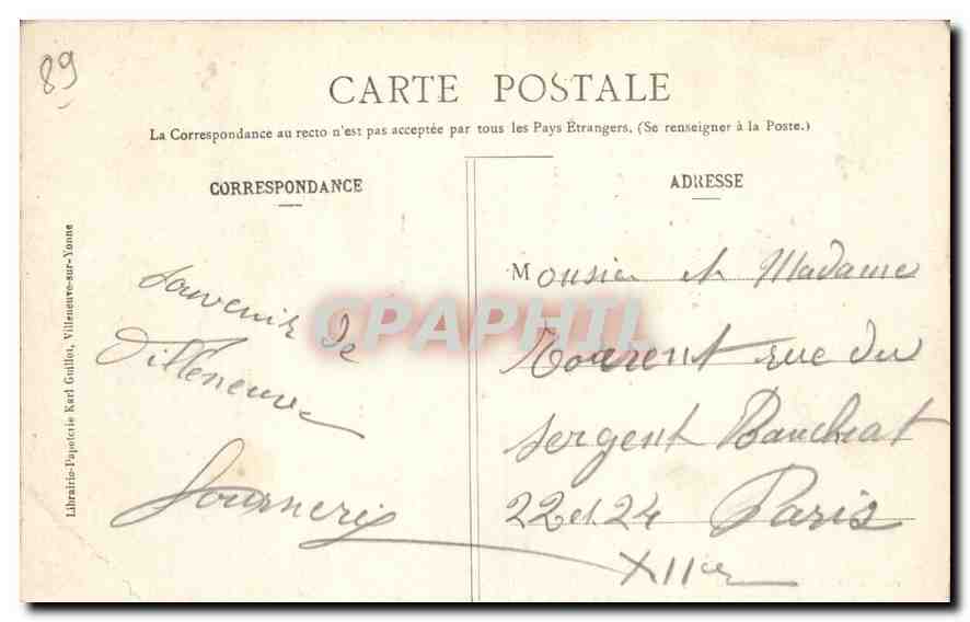 Chapelle de Châtenay-sur-Yonne — Villeneuve-sur-Yonne — Collection Karl Guilloit — Verso