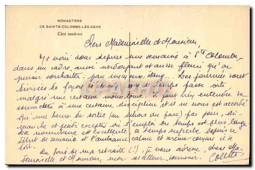 CPA Monastere de Sainte Colombe les Sens Cote nord est  — Rückseite