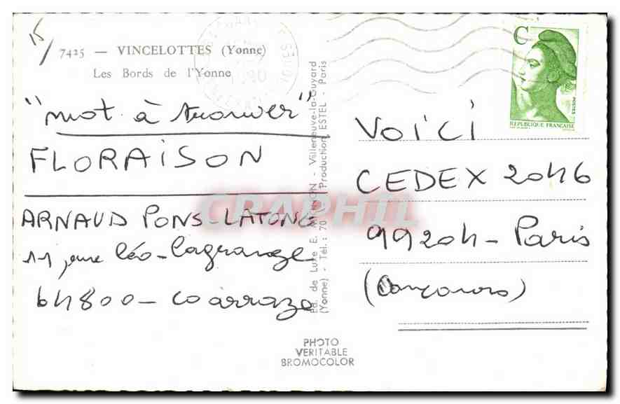 CPA Vincelottes Yonne Les Bords de l'Yonne  — Verso