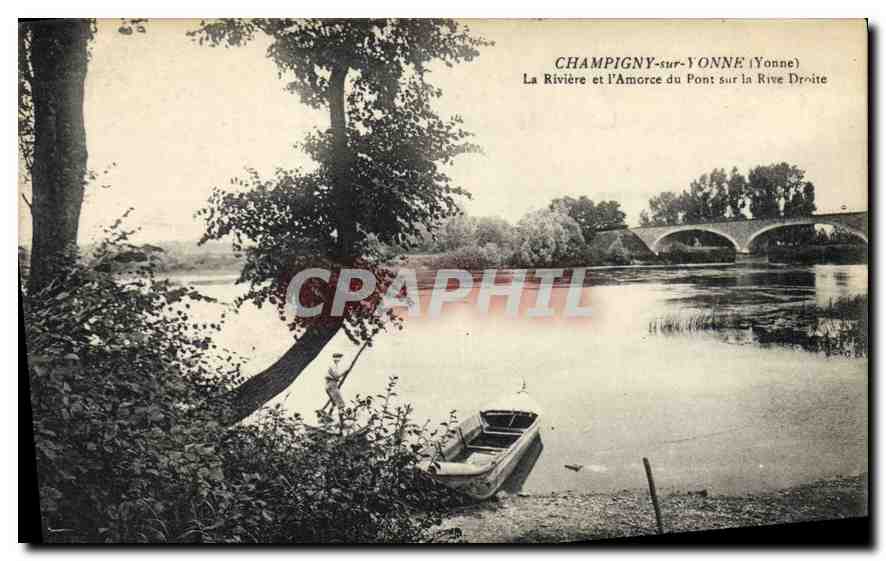 CPA Champigny sur Yonne Yonne La Riviere et l'Amorce du Pont sur la Rive Droite 