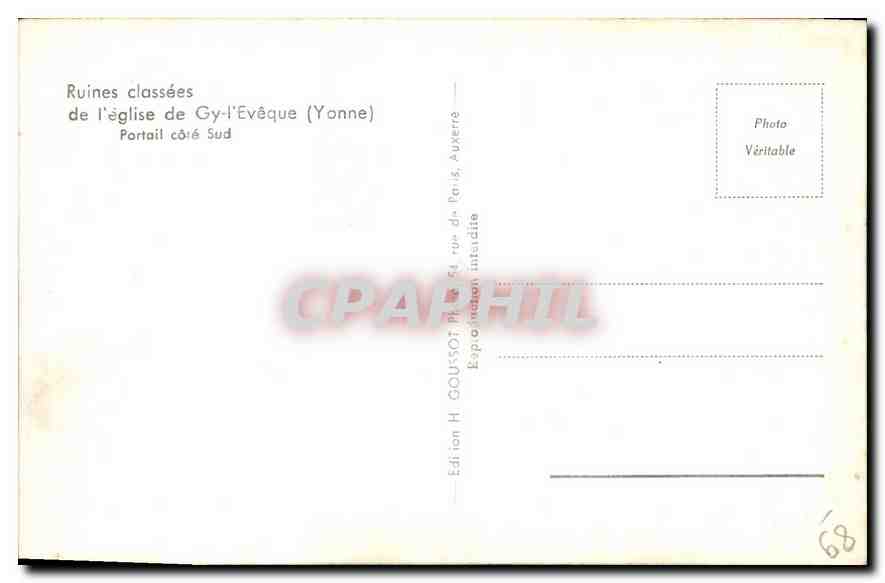 Ruines classées de l'église de Gy-l'Évêque (Yonne) — Portail côté Sud — Édition H. GOUSSOT, Paris — Reverso