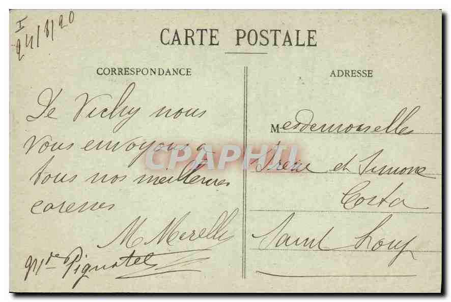 CPA Vichy Terrasse et Theatre du Casino  — Verso