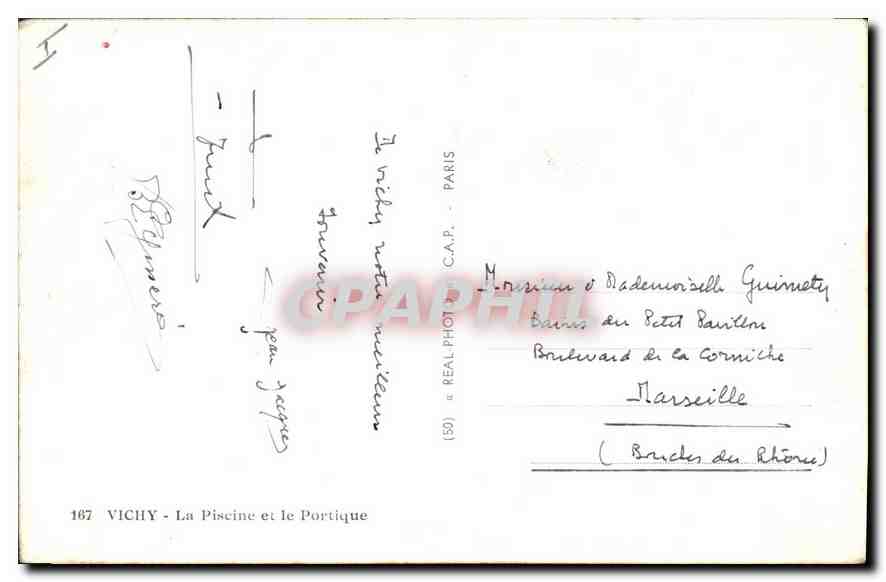 Vichy - La Piscine et le Portique — éditeur REAL PHOTO - n° 167 — Rückseite