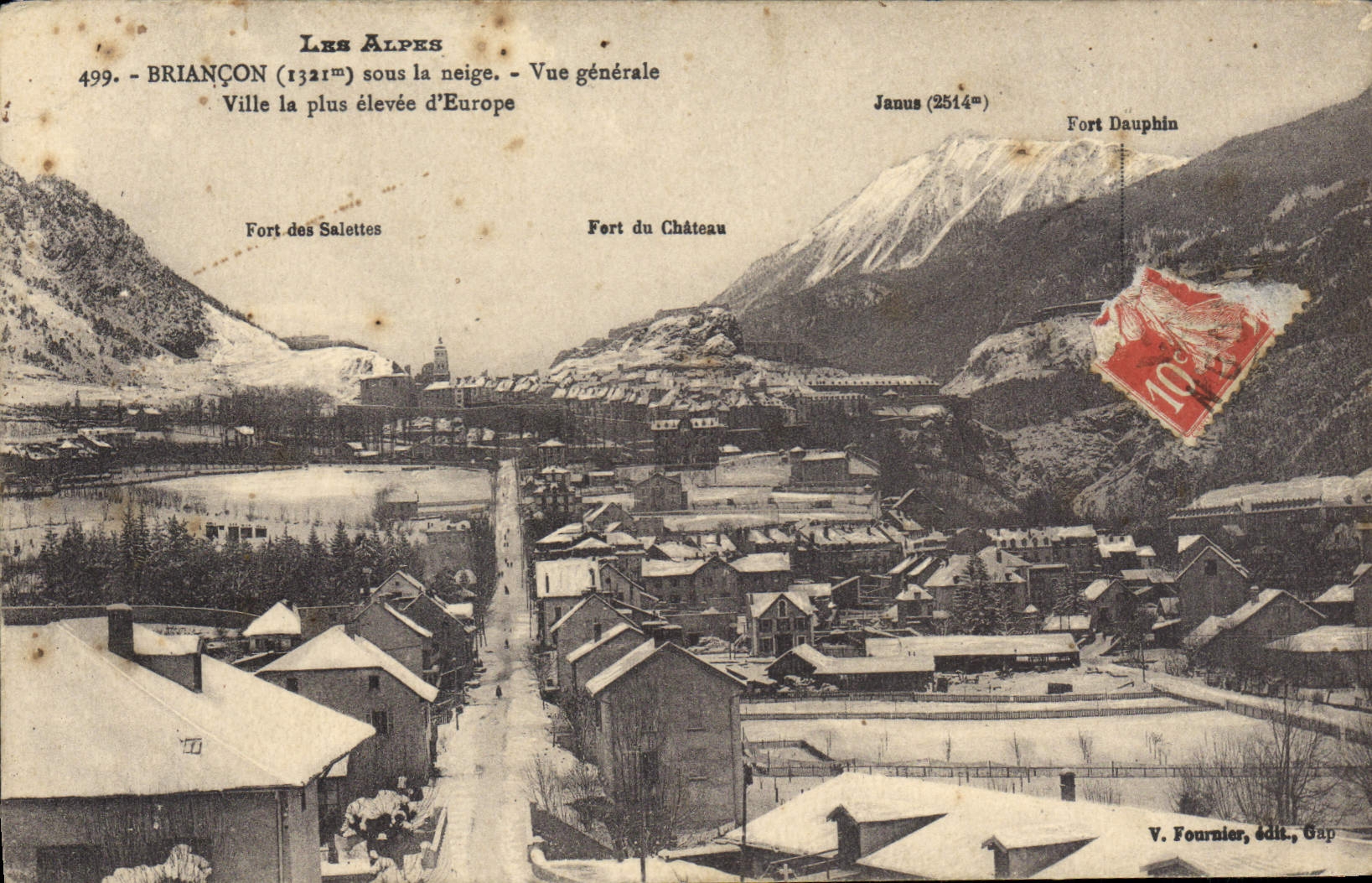 Briançon (1321m) sous la neige — Vue générale — Ville la plus élevée d'Europe — V. Fournier, édit., Gap