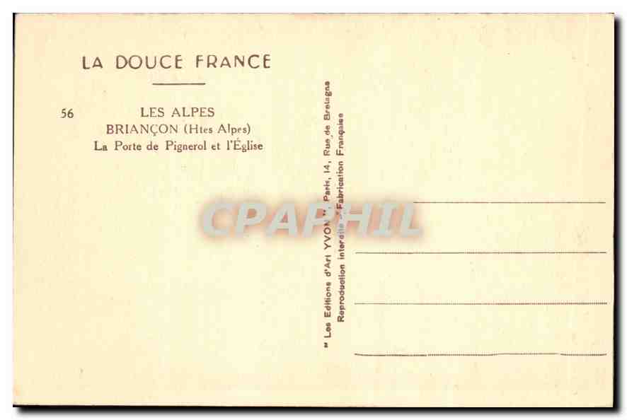 BRIANÇON (Htes Alpes) — La Porte de Pignerol et l'Église — Éditions d'Art YVON, Paris — Reverso
