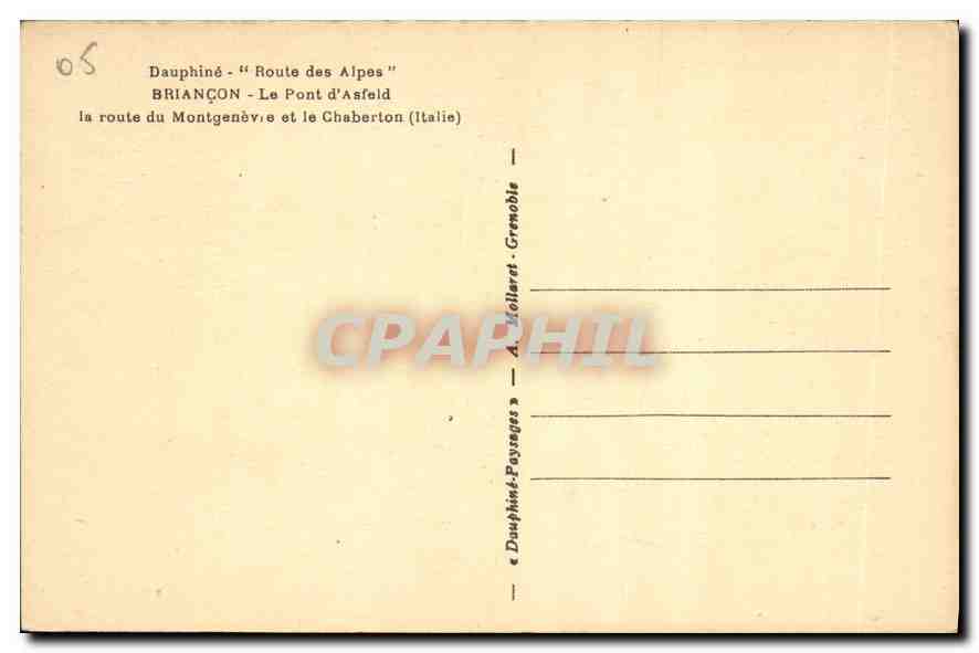 CPA Briancon Le Pont d'Asfeld la route de Montgenieve et le Chaberton Italie  — Rückseite