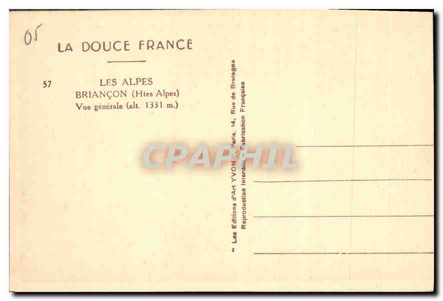 CPA Les Alpes Briancon Htes Alpes Vue generale  — Rückseite