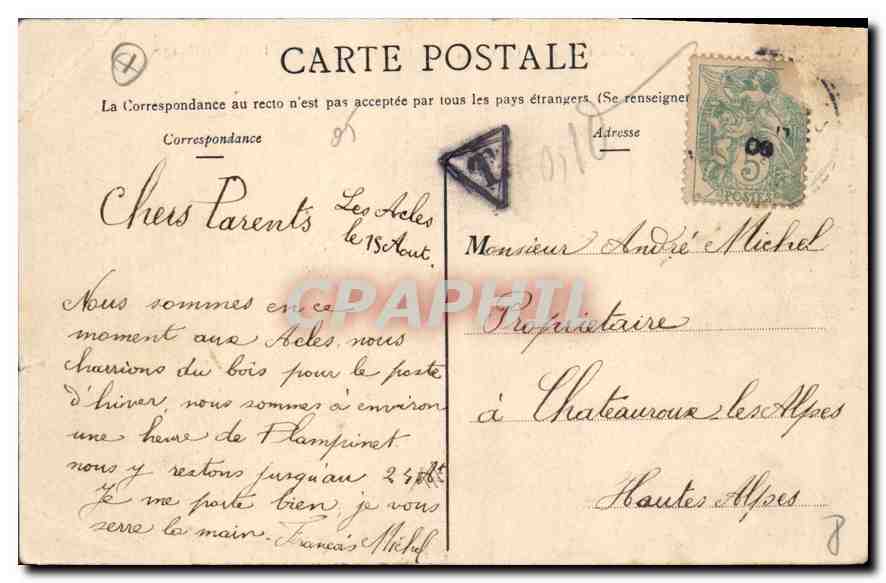 CPA Vallee de la Clairee Plampinet dans le fond sommet de l'Aiguille Rouge — Rückseite