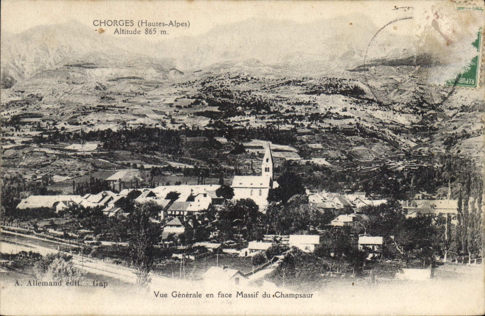 Chorges (Hautes-Alpes) — Vue Générale en face Massif du Champsaur — A. Allemand édit. Gap