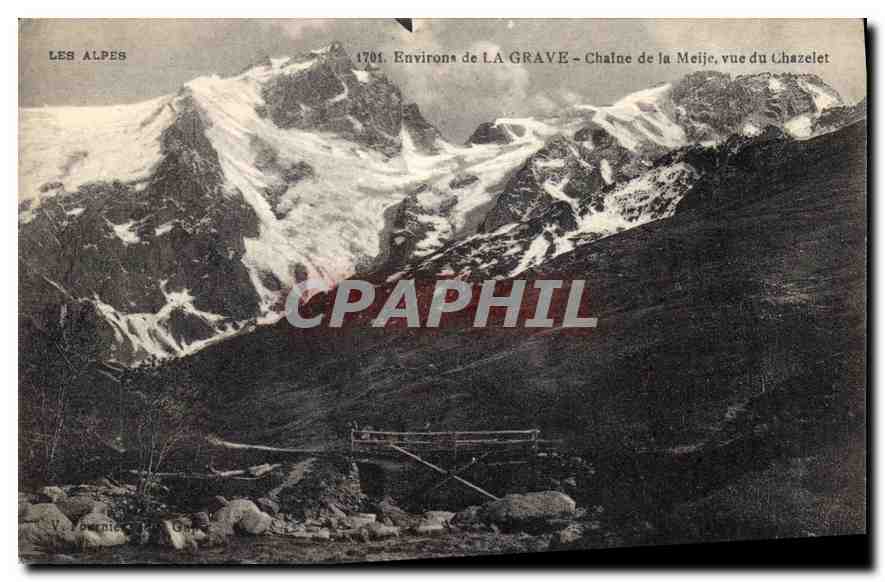 Les Alpes — Environ de La Grave — Chaîne de la Meije, vue du Chazelet — V. Journier, Lyon, Gravure