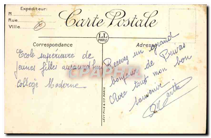CPA Privas Monument des Mobiles et Ecole Superieure de Jeunes Filles  — Rückseite