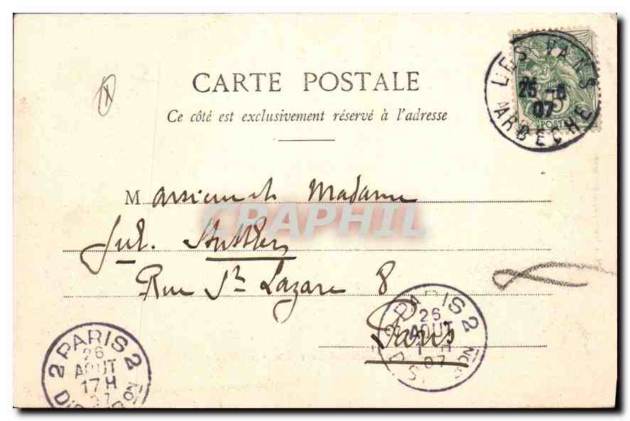 Entrée de Chassezac dans le bois de Paiolive, près les Vans (Ardèche) — Jules Tichy, éditeur aux Vans — n° de série non visible — Reverso