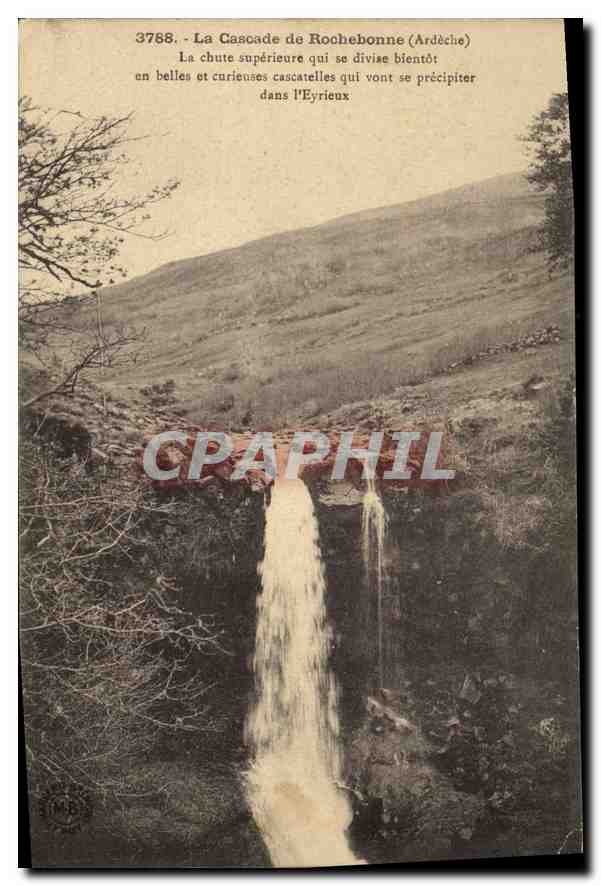 La Cascade de Rochebonne (Ardèche) — chute supérieure se divisant en cascades — n° 3788 - Anverso