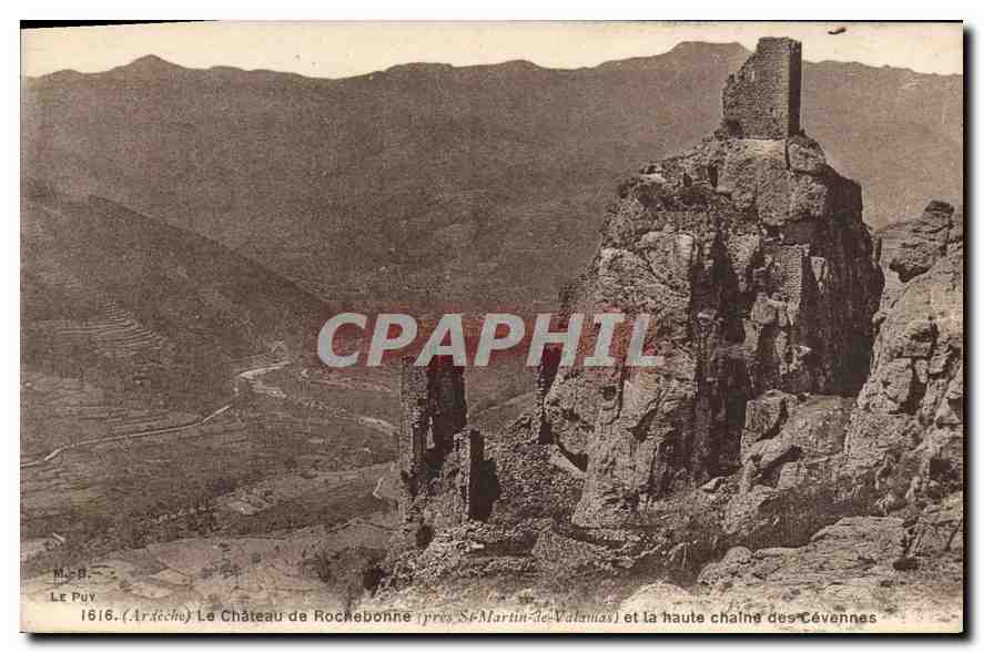 Le Château de Rochebonne (près St-Martin-de-Valamas) et la haute chaîne des Cévennes — Ardeche — Éditeur : Art Margerit-Bémond, Le Puy — N° 1616