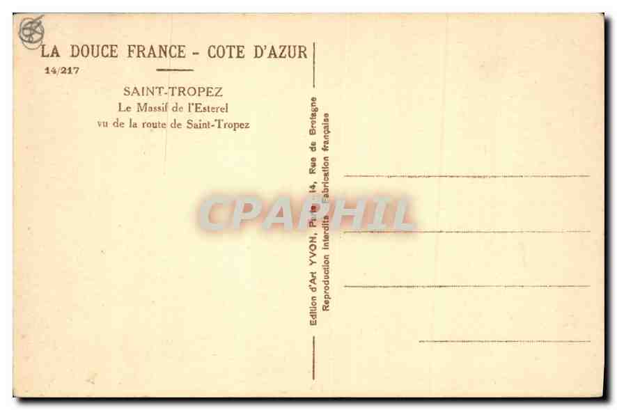 CPA Saint Tropez Le Massil de l'Esterel vu de la Route de Saint Tropez  — Rückseite