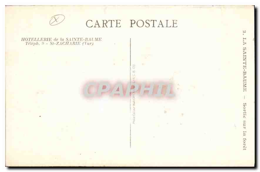 CPA Hotellerie de la Sainte Baume Ste Zacharie — Verso